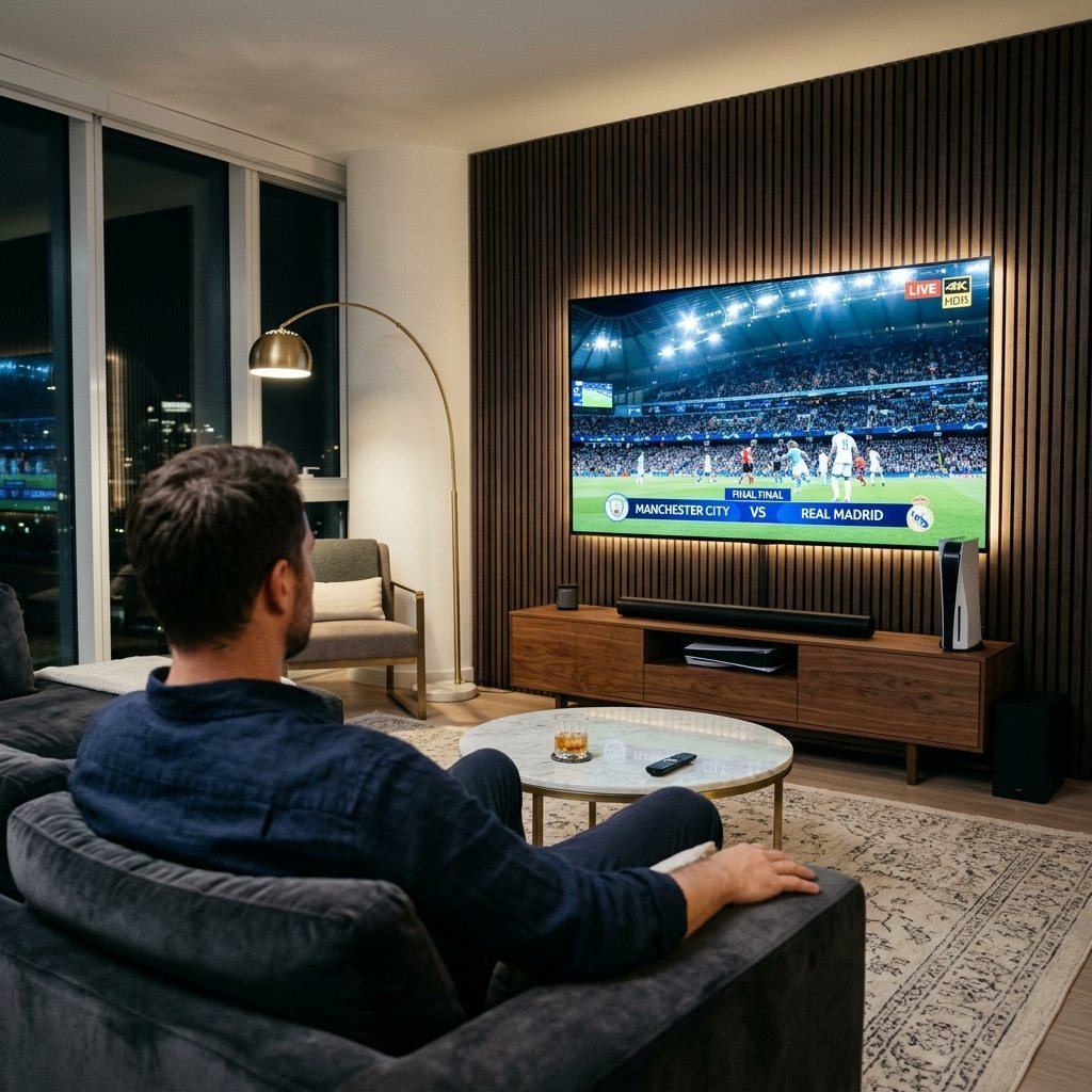 Flash4kiptv ultra-fast zapping interface on 4K living room television